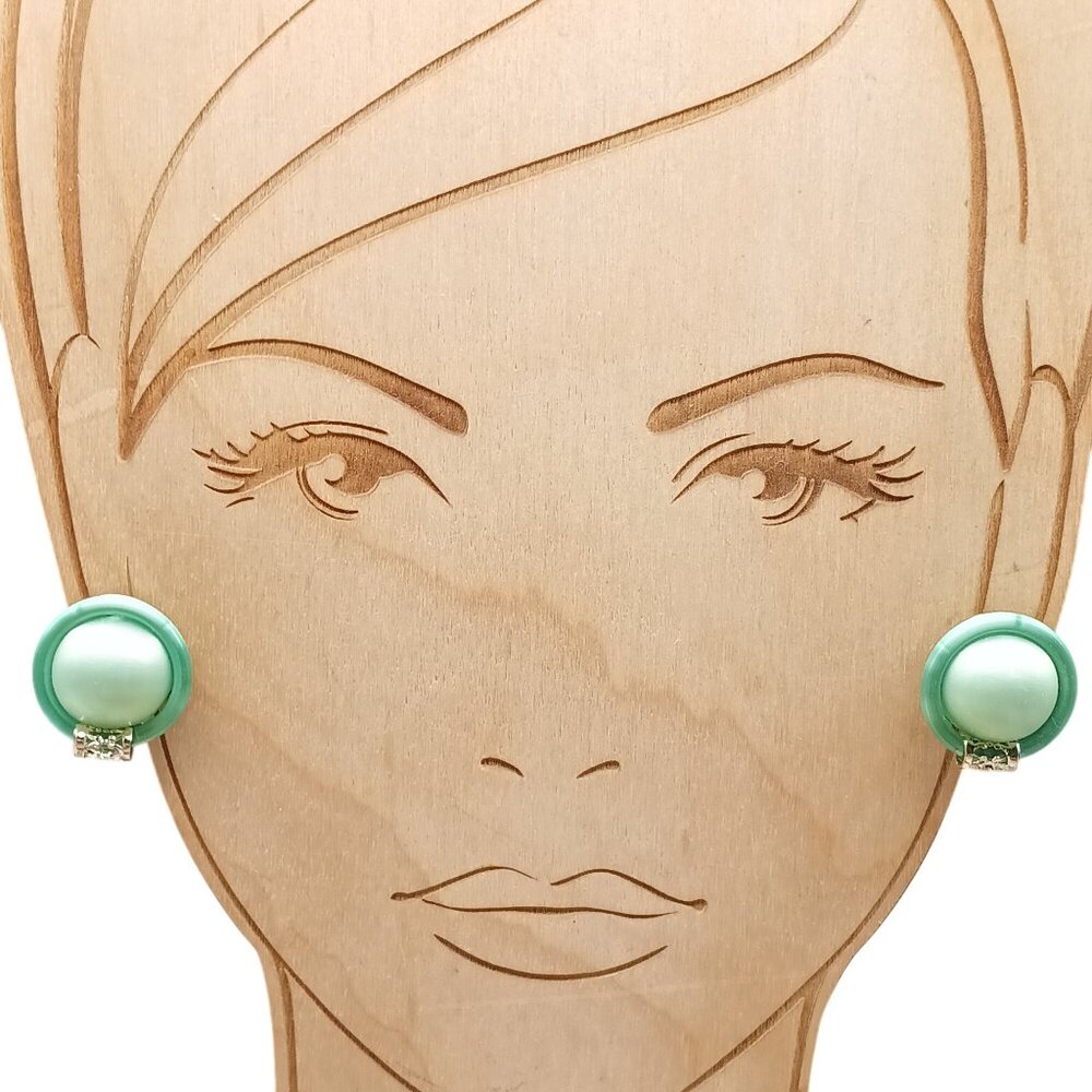 Vintage Clip-On Earrings Round Mint Green Gold Accents